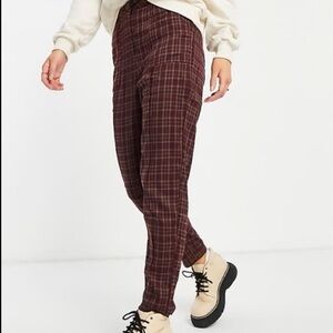 Pull&Bear Women's Plaid Trousers - Burgundy